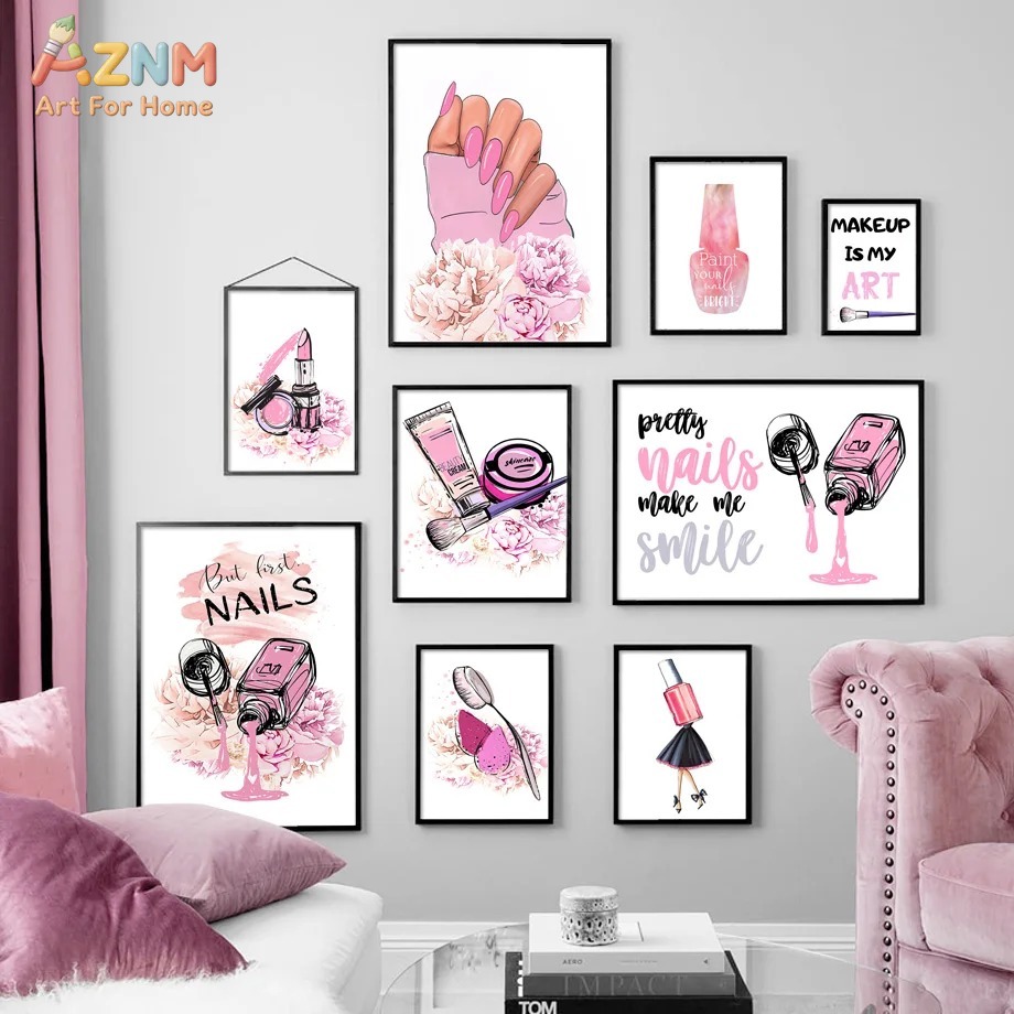 Beauty And Makeup Quotes - AZNM Pink Nail Makeup Canvas Wall